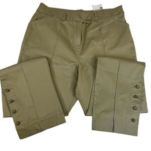 New Soft Surrounding Khaki Pants Crochet‎ Covered Button Ankle Straight Sz TXL